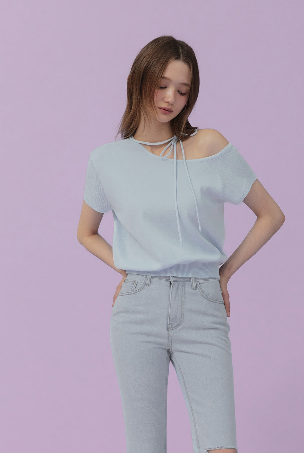 [TWEE] Waven Strap Half-Off Knit
