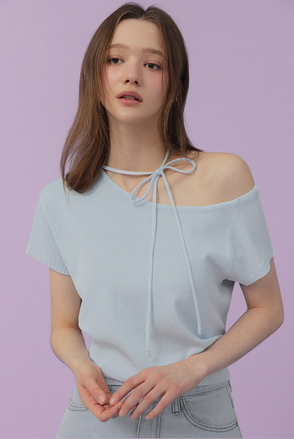 [TWEE] Waven Strap Half-Off Knit