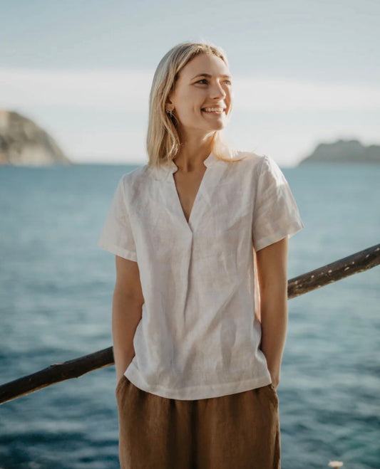White Linen Top | Linen Top | V-Neck Top | Linen Clothing | 100% Organic Linen-0