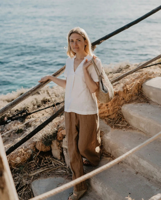 White Linen Top | Linen Top | V-Neck Top | Linen Clothing | 100% Organic Linen-1