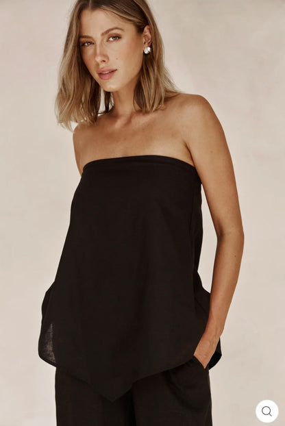 Black Linen Top | Linen Top | Crop Top | Summer Top | Bustier Top-2